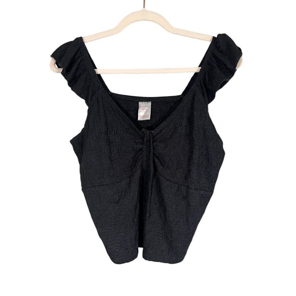 Retro Babydoll Crop Top Black 2X Y2K Boho Vampire Grunge Classic Chic Preppy 80